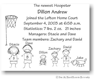 Pen At Hand Stick Figures - Birth Announcements - Hoops (b/w)